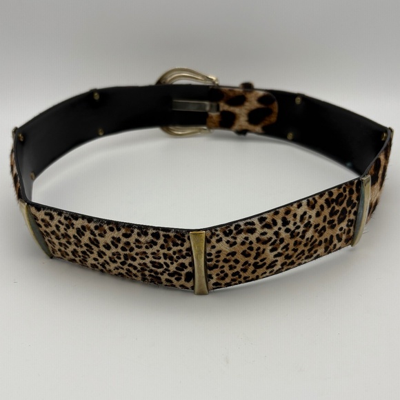 Per Se Genuine Leather Belt w/ Animal Print Fur and Gold Tone Hardware; Size S - Picture 6 of 10